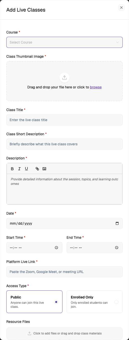 Create Live Class