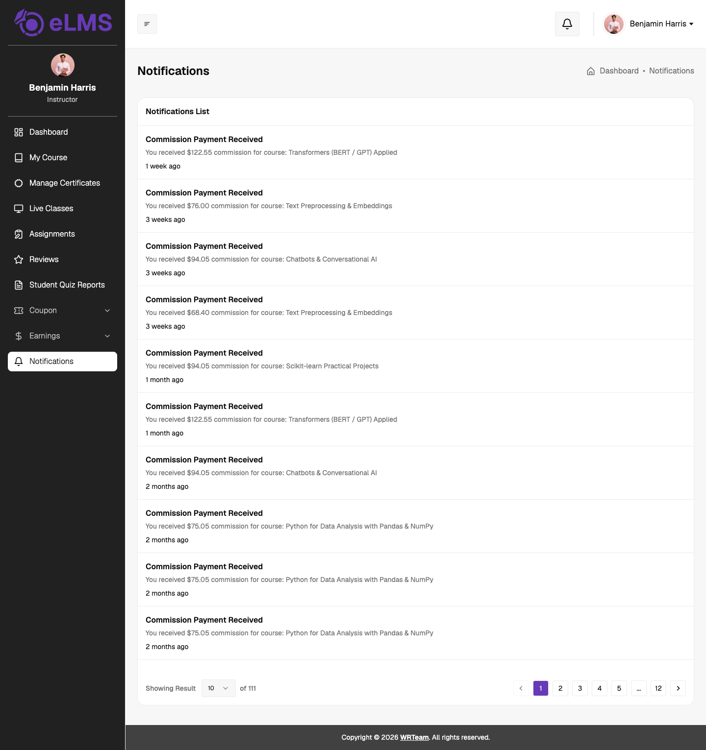 Notifications List
