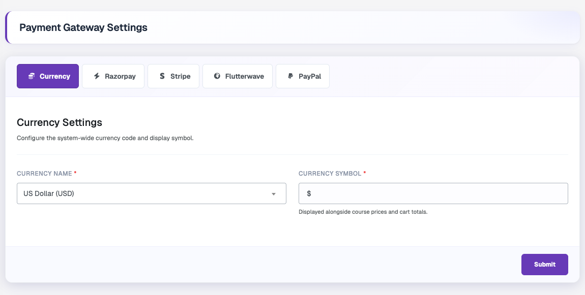 Currency Settings