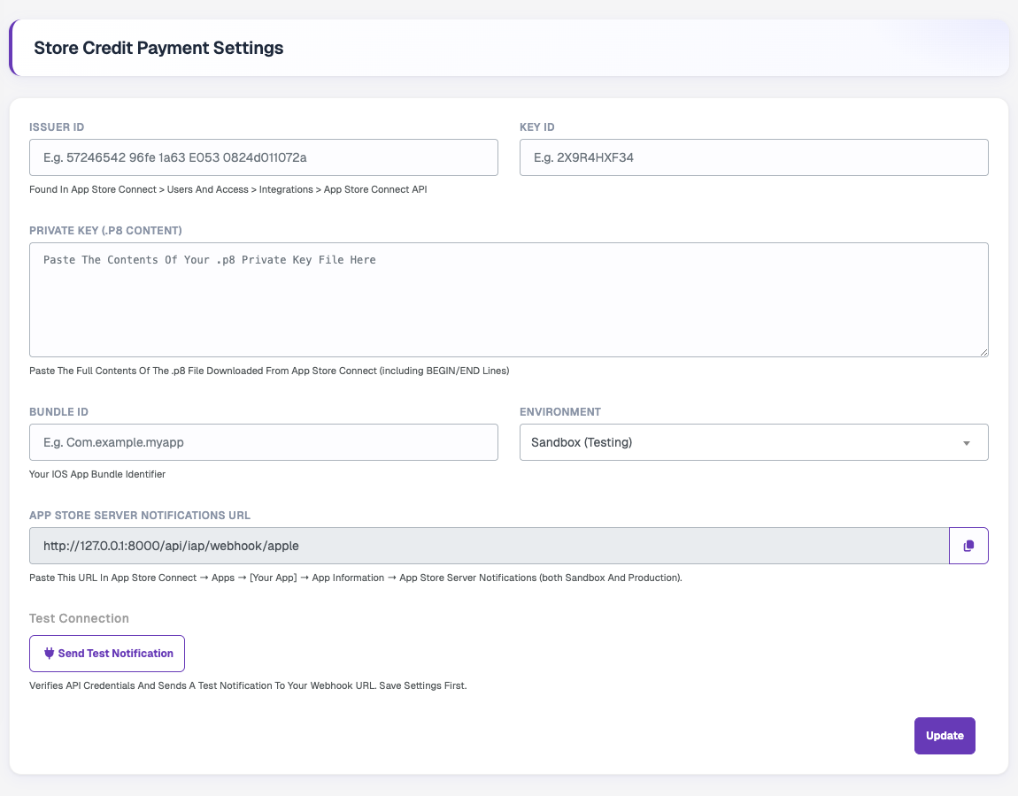 Store Credit Payment Settings