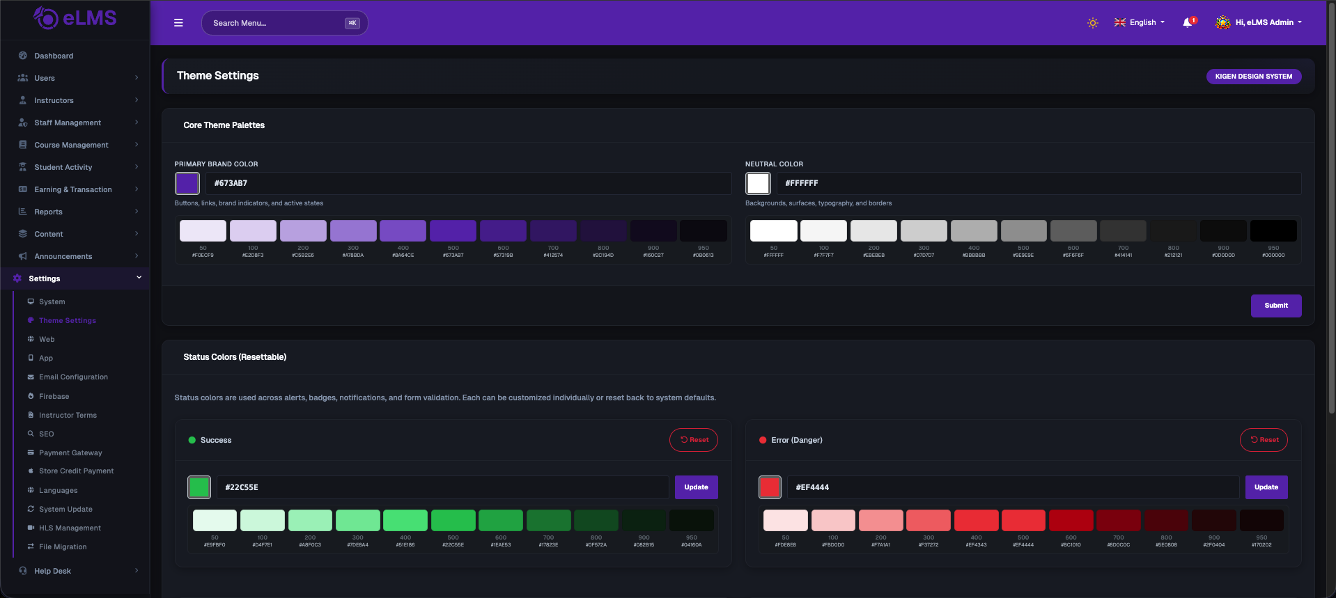 Theme Settings - Core Theme Palettes
