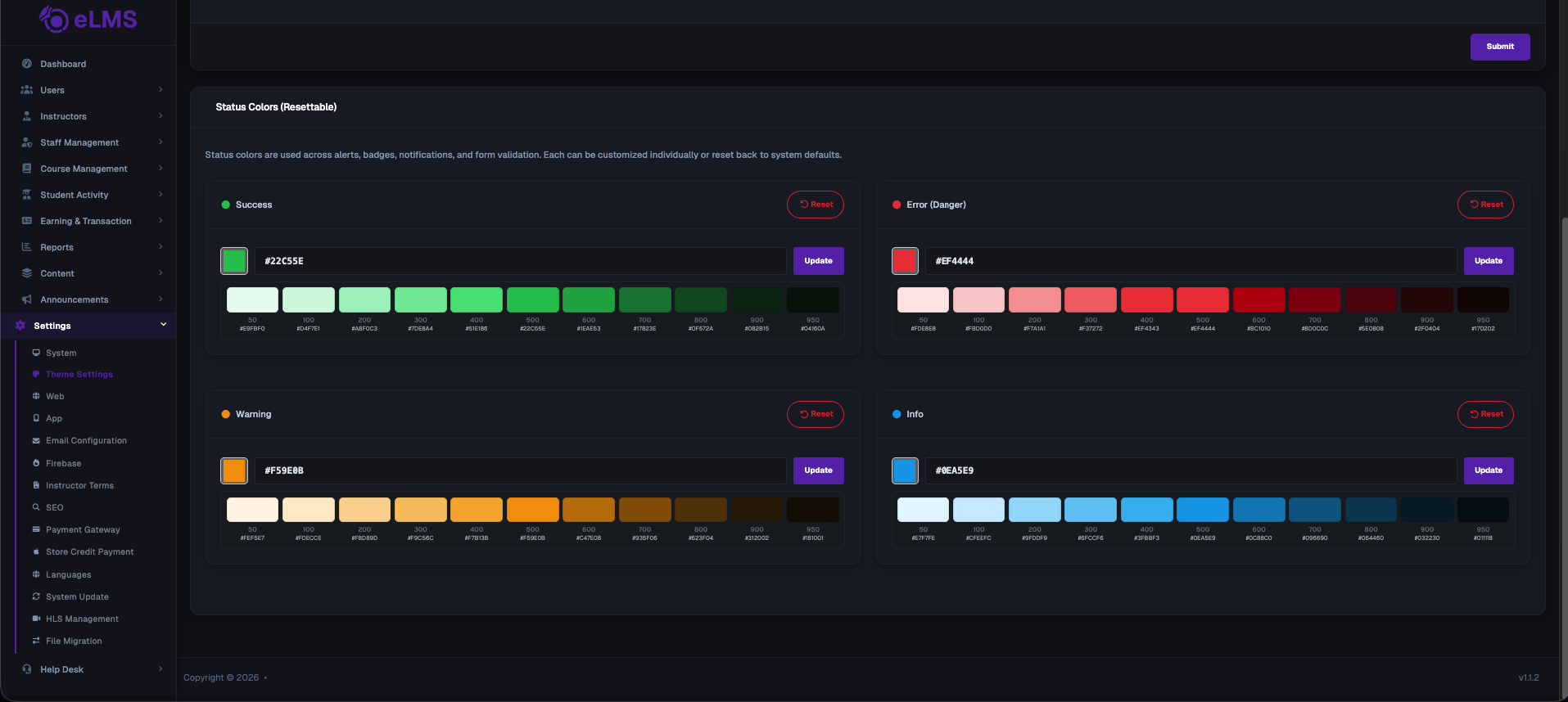 Theme Settings - Status Colors