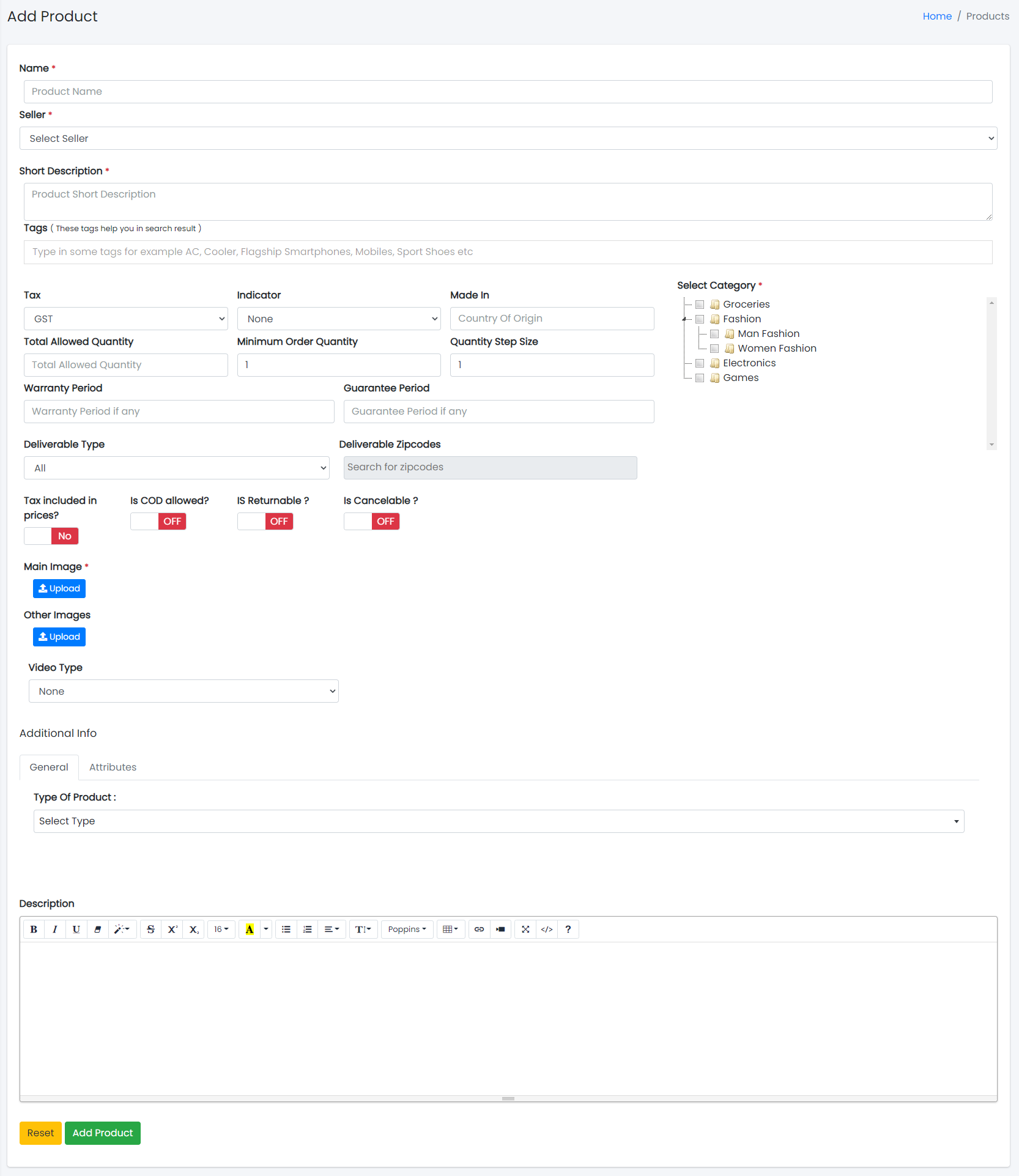 Add Product Tab