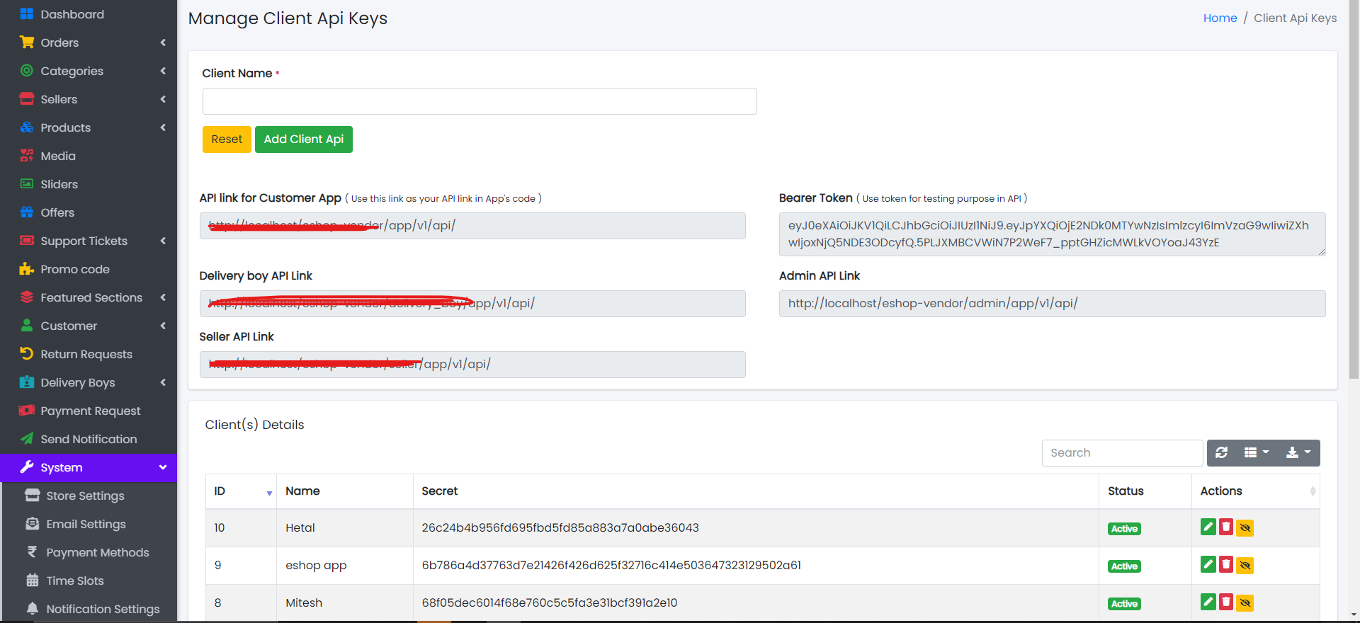 Clients API Keys