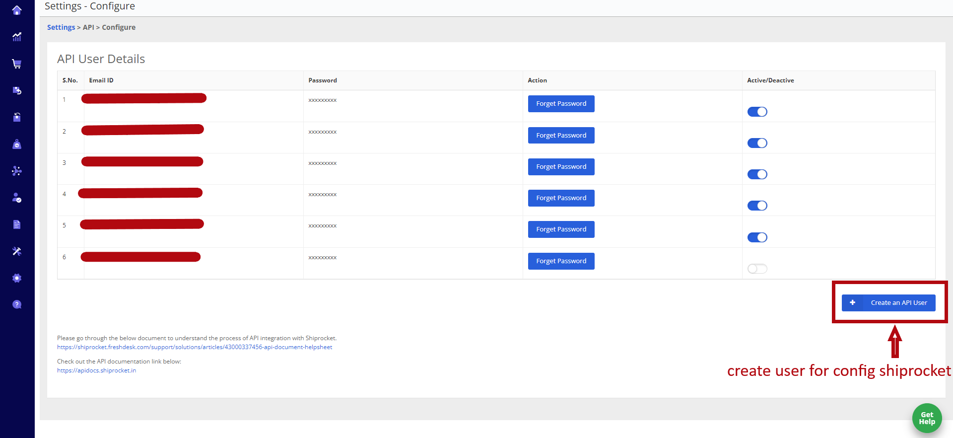 Create Shiprocket API User