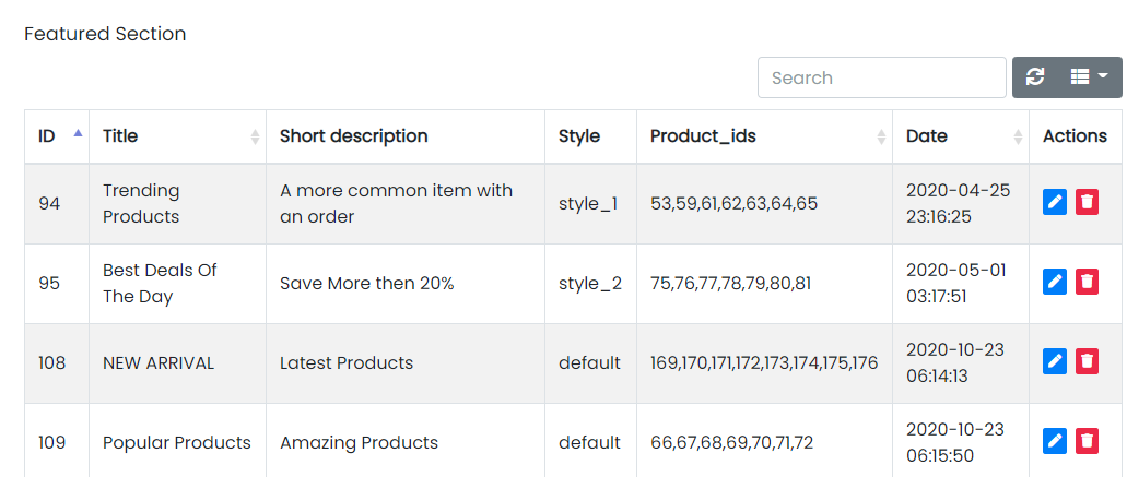 Manage Featured Sections