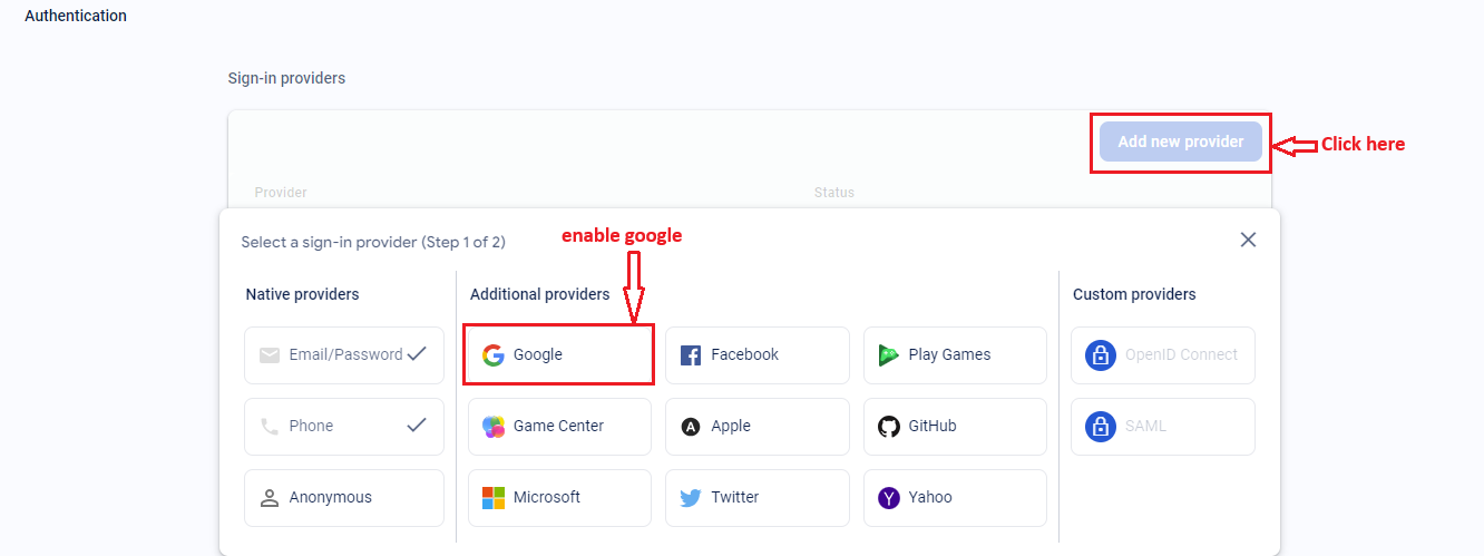 Firebase Sign-In Method