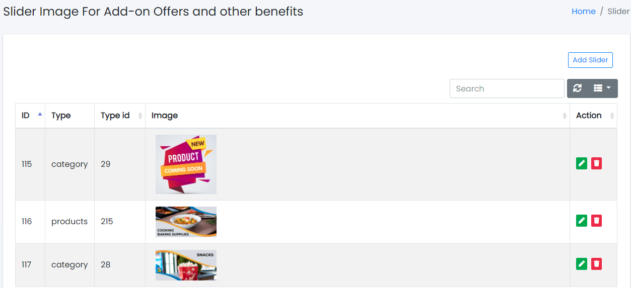 Home Slider Images Panel