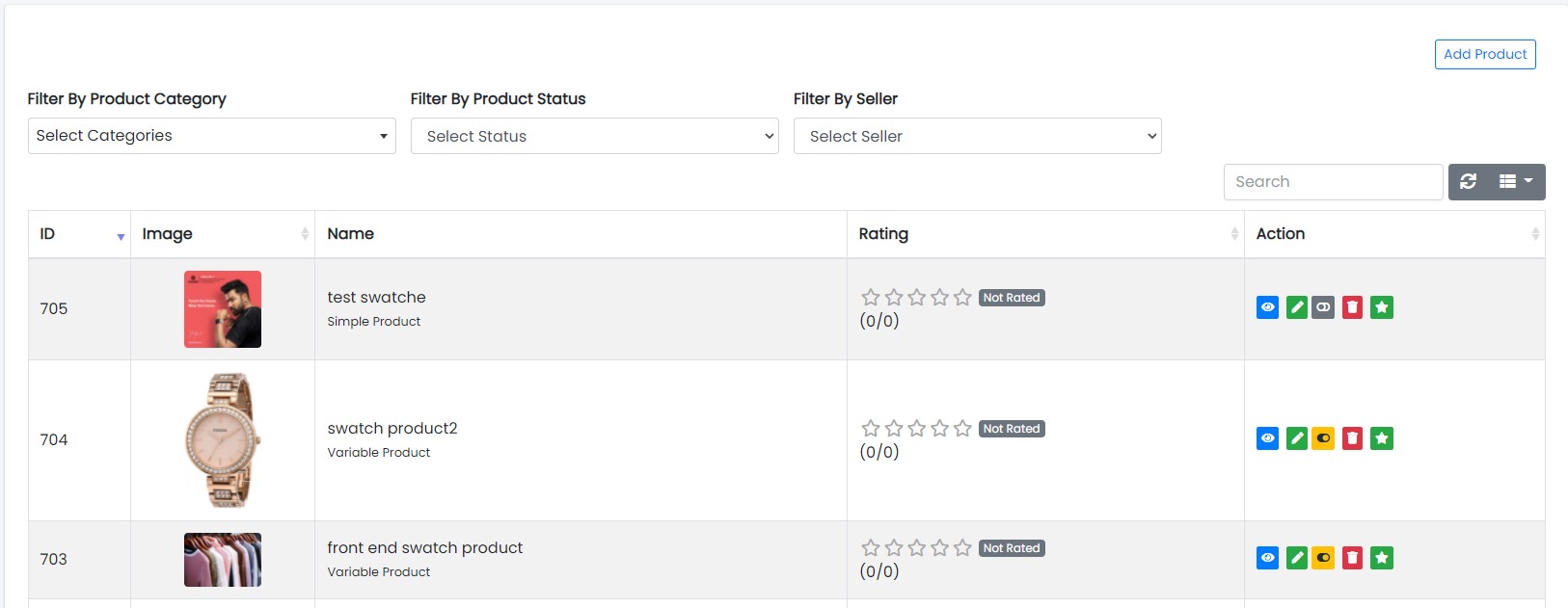 Manage Products Panel