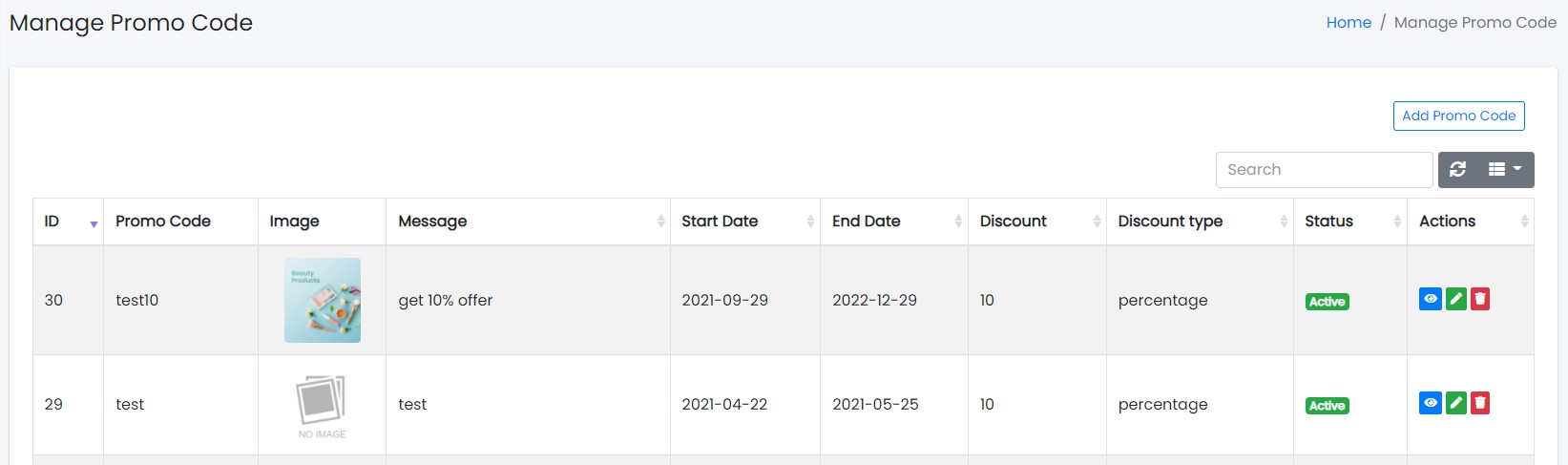 Promo Code Panel