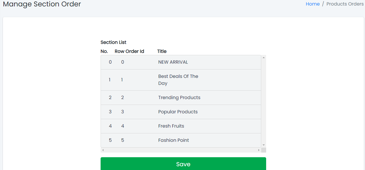 Sections Order Panel
