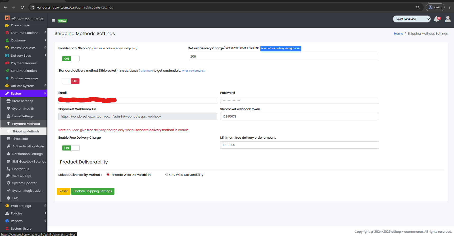 Shipping Method Settings