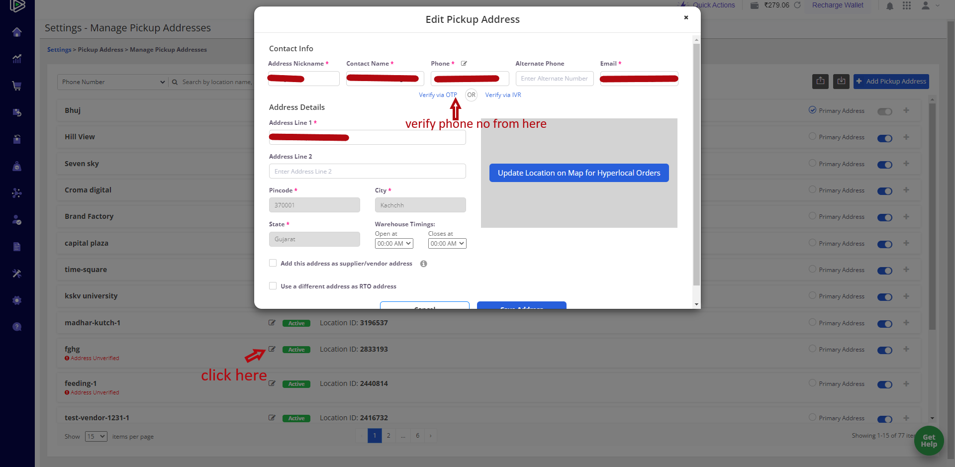Shiprocket Verify Pickup Location