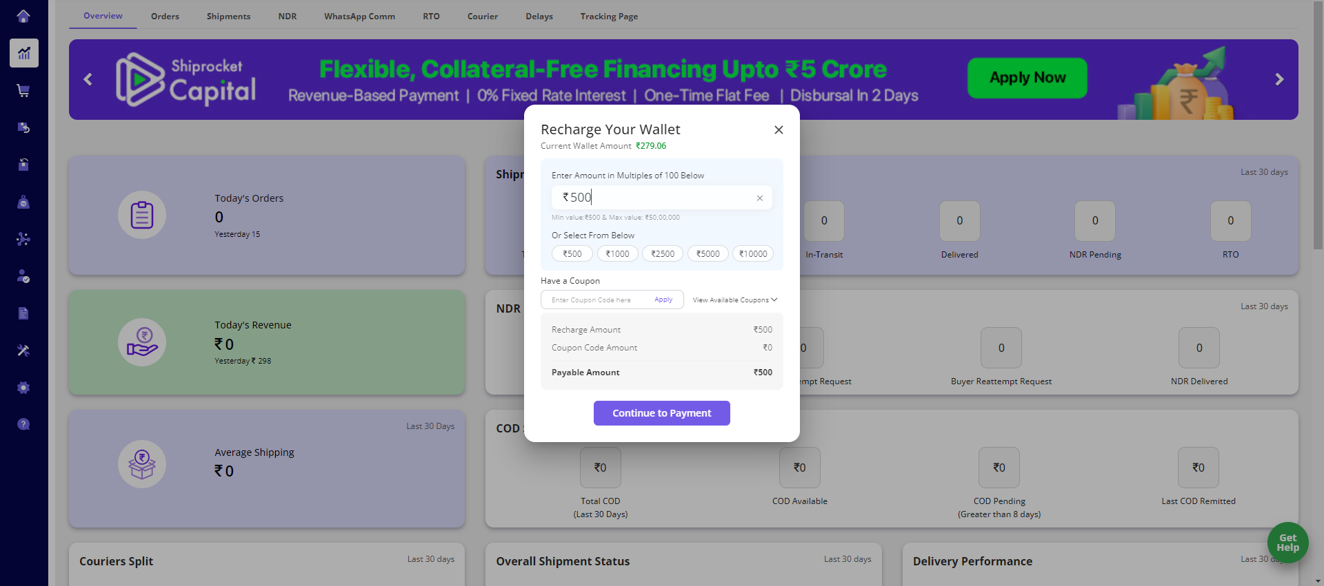 Recharge Shiprocket Wallet