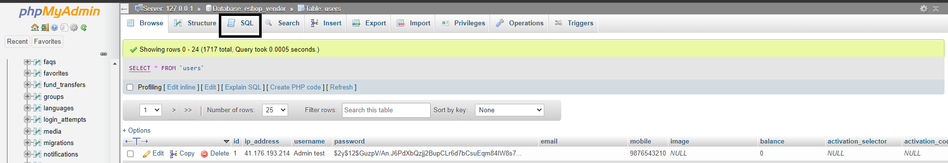 SQL Tab