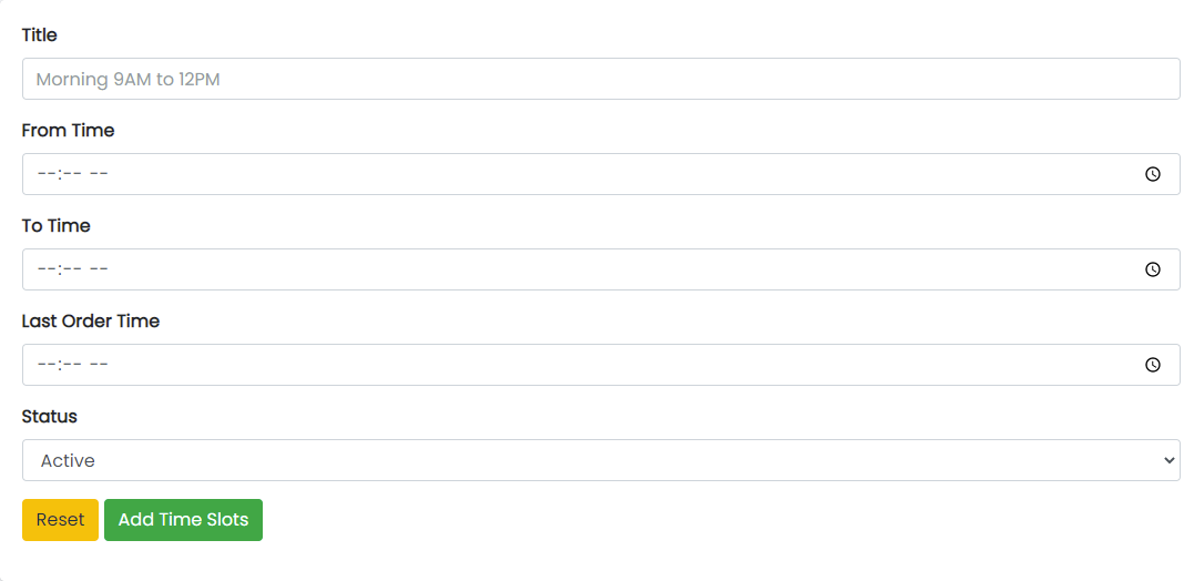 Time Slots Form