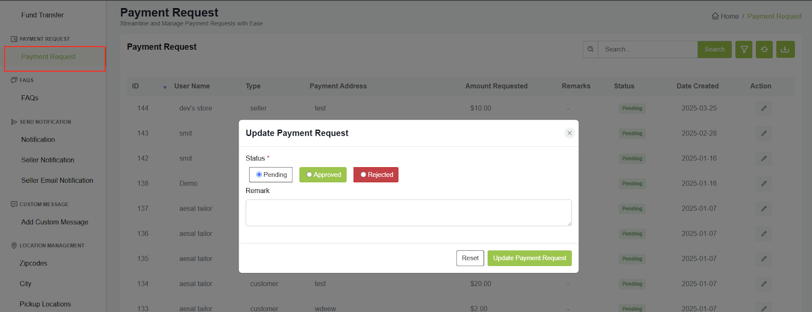 Payment Request Example