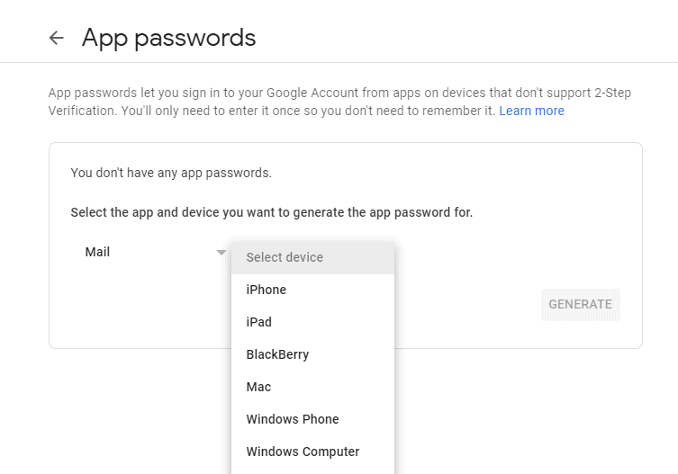 SMTP Settings Example