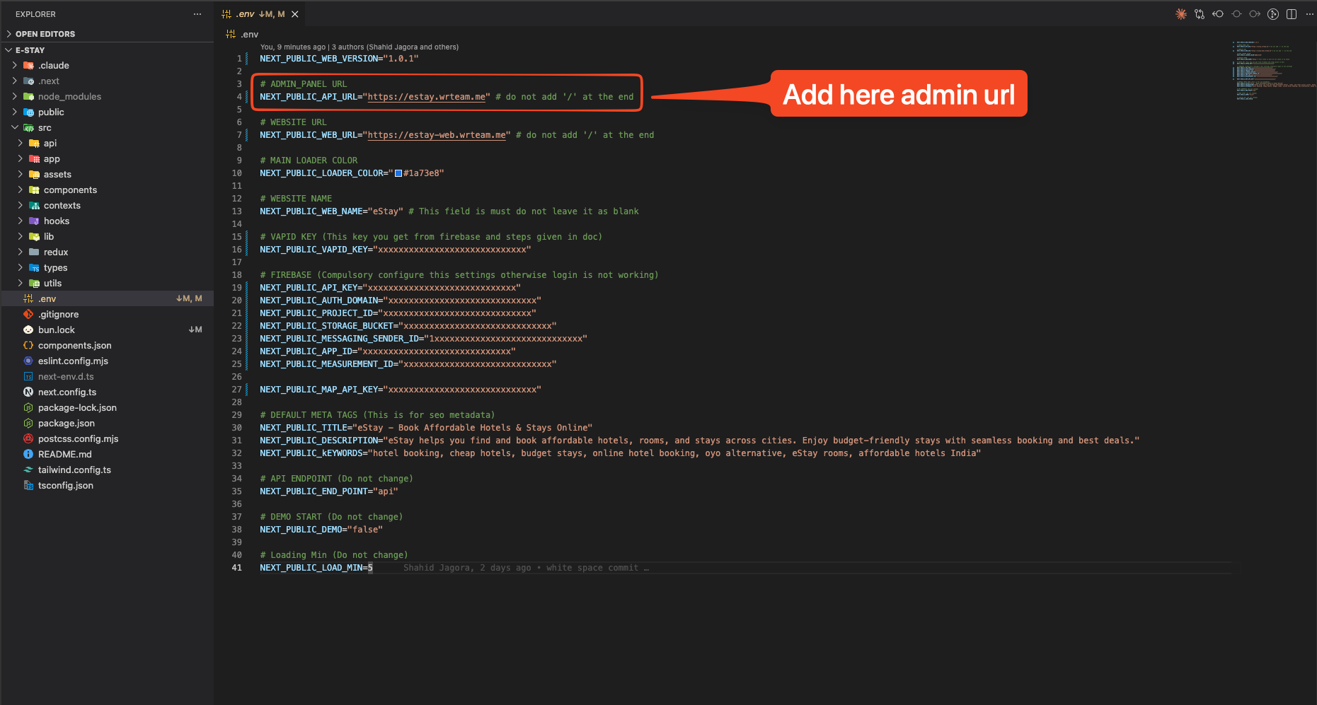 Admin URL configuration