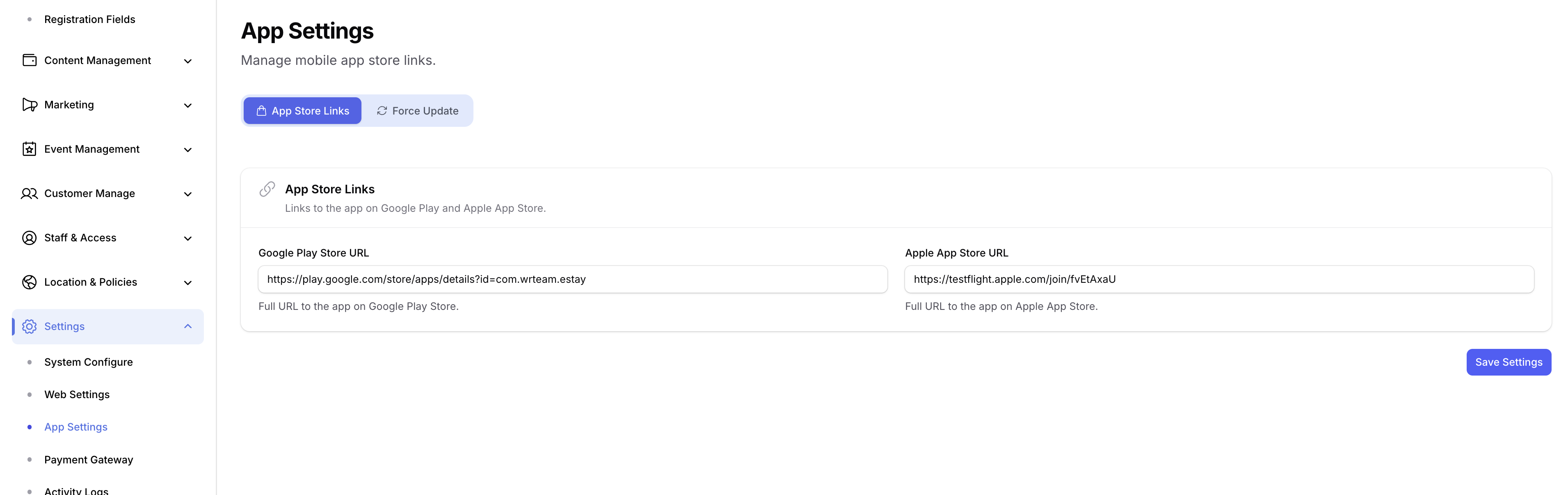 App settings