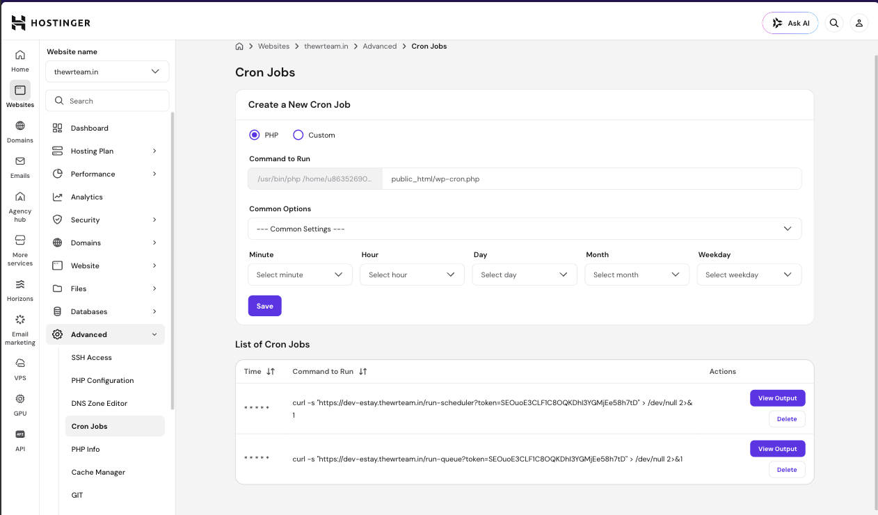 cPanel Cron Job