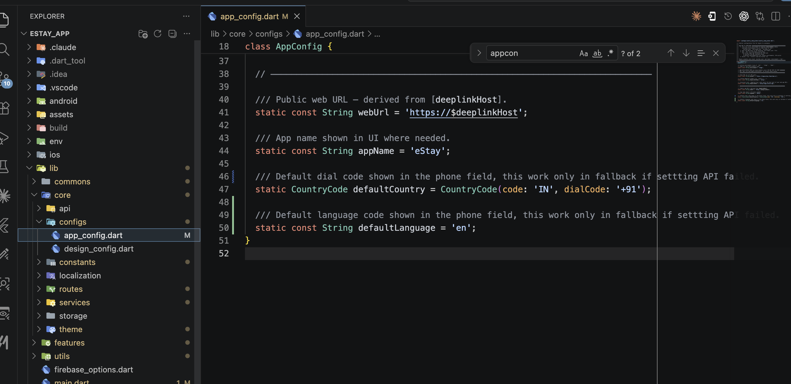 Default country in AppConfig
