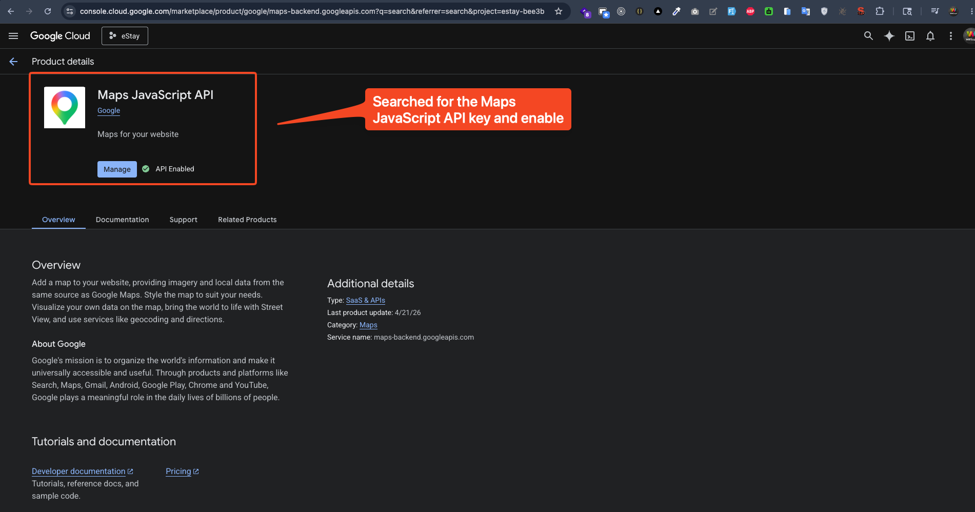 Enable Maps JavaScript API