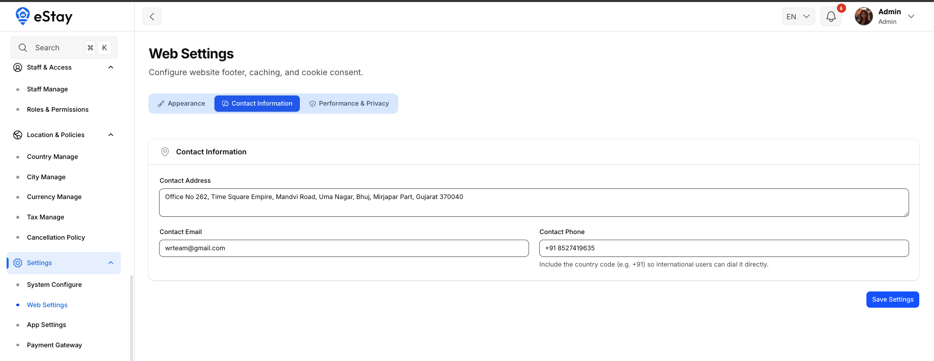 Web Settings
