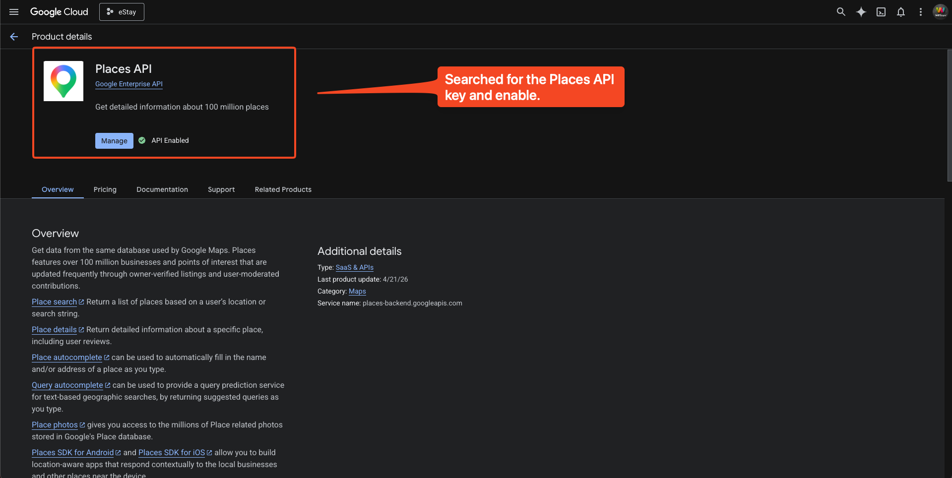Enable Places API
