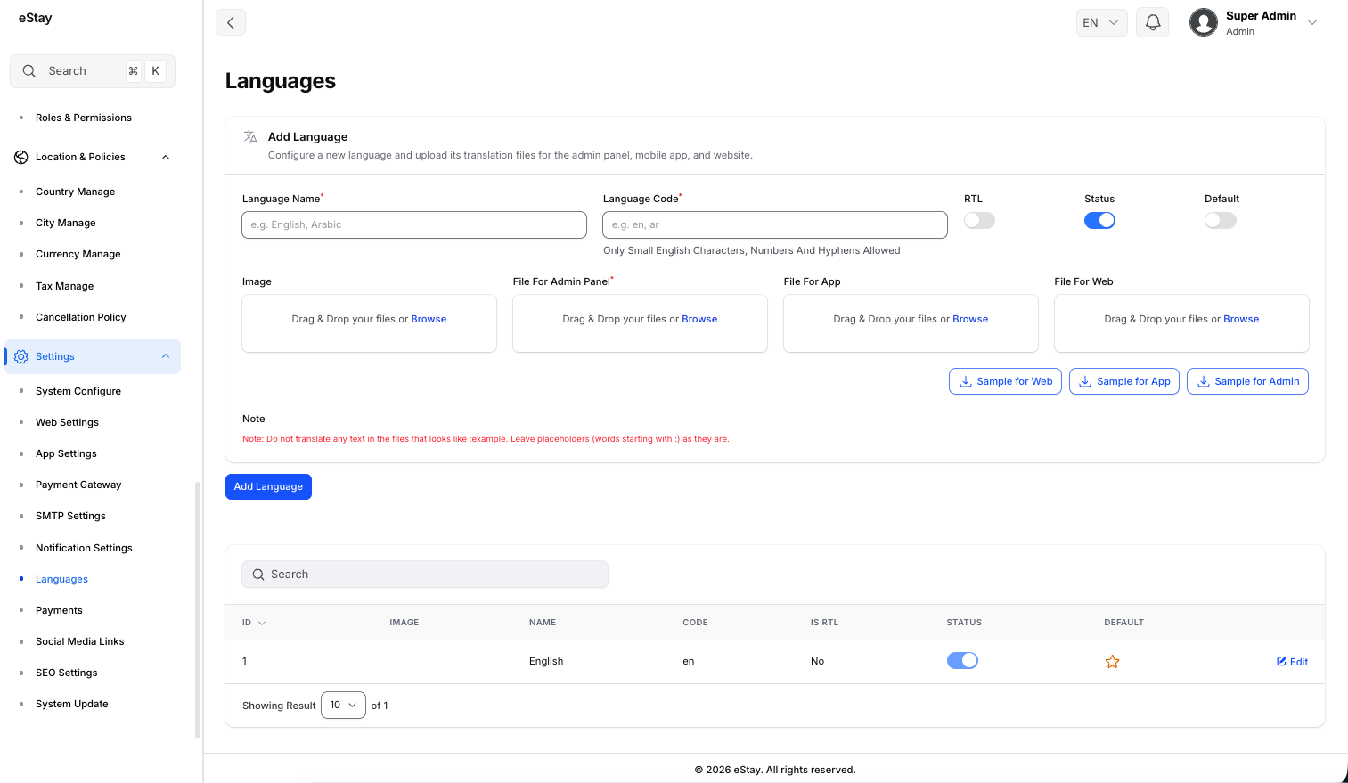 Languages Page