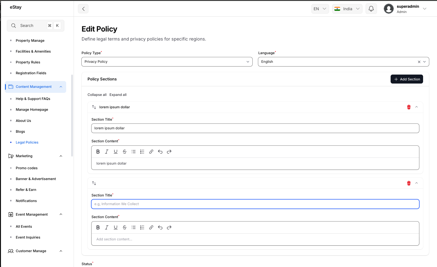 Policy Sections