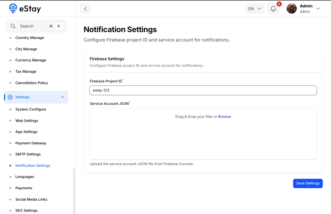 Notification Settings Page