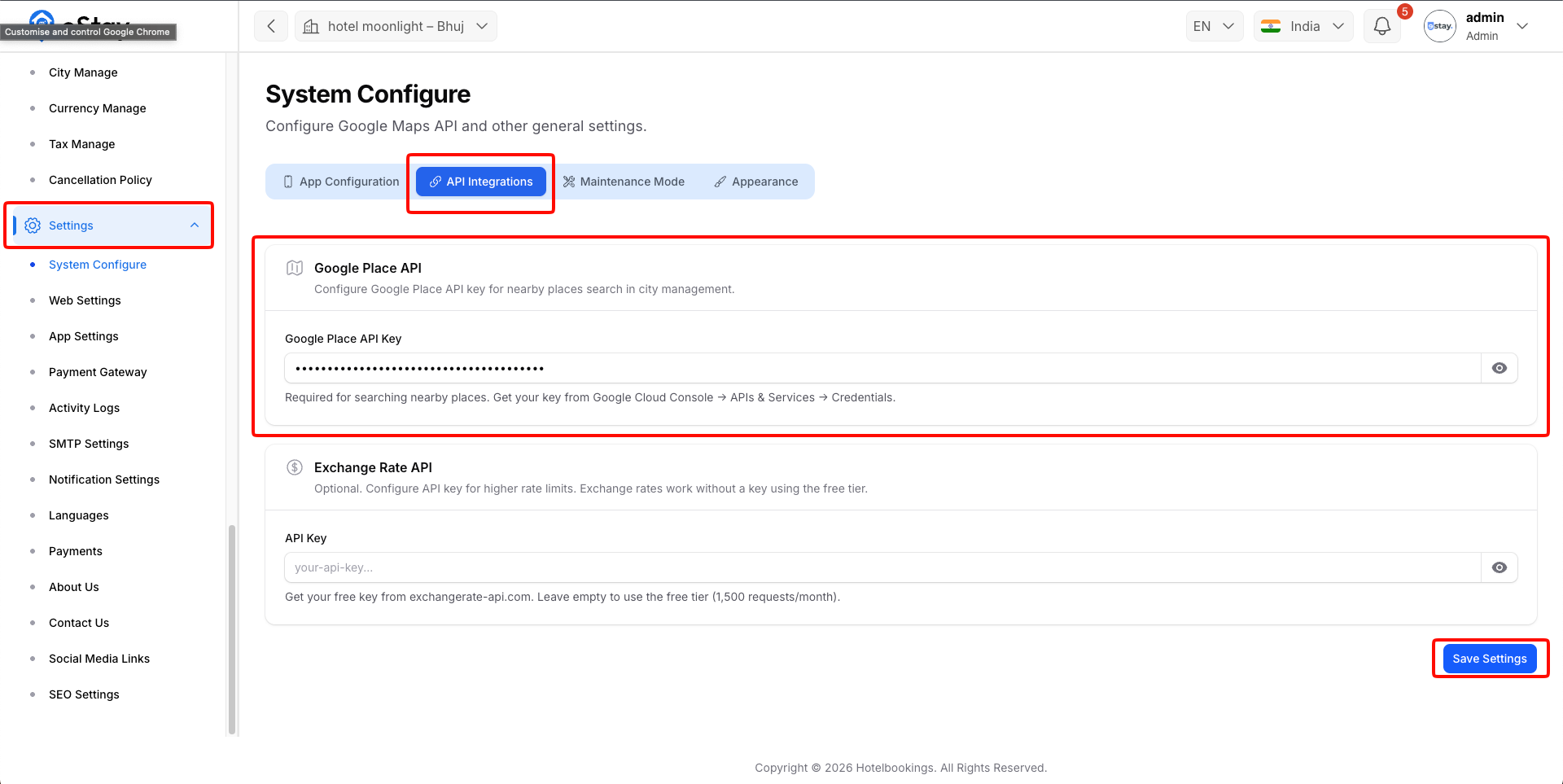 Paste Place API Key in Admin