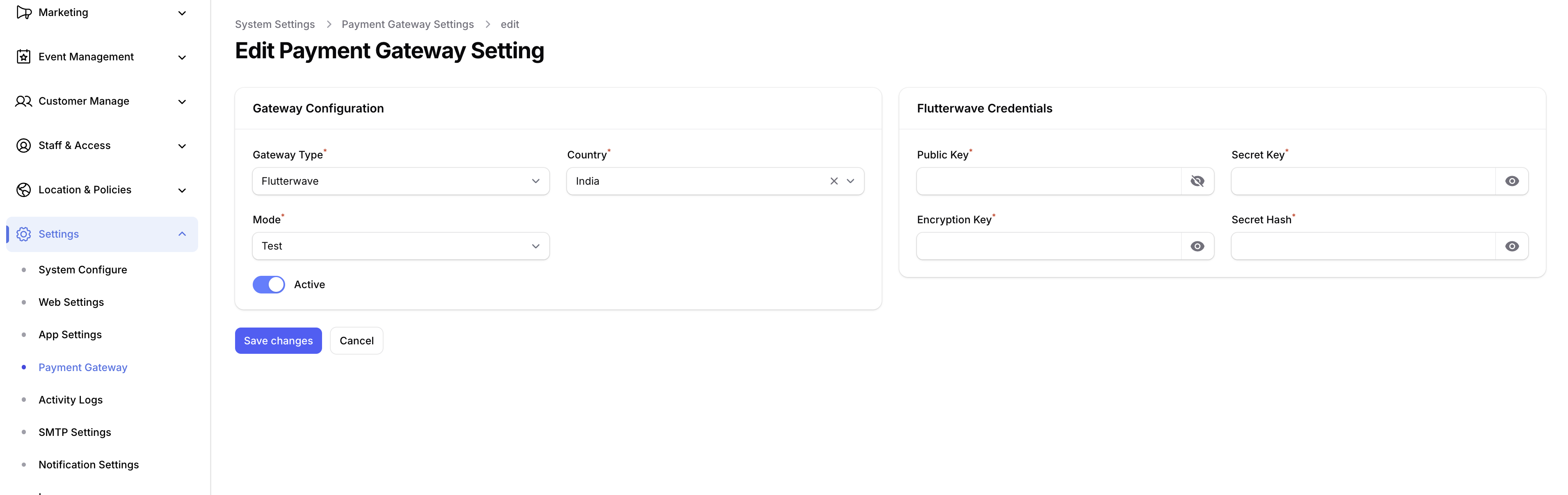Edit Payment Gateway Status