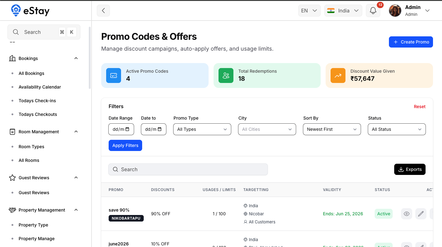 Promo Codes Page