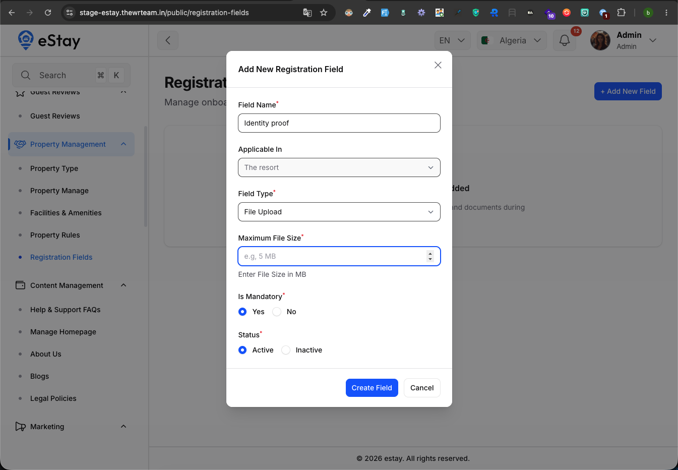 Add Registration Field