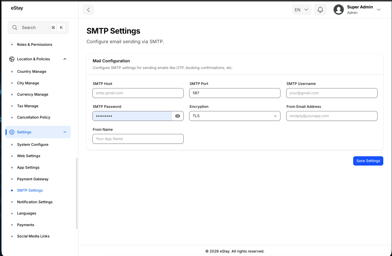 SMTP Settings