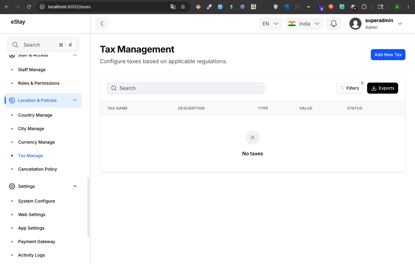 Tax Management Page