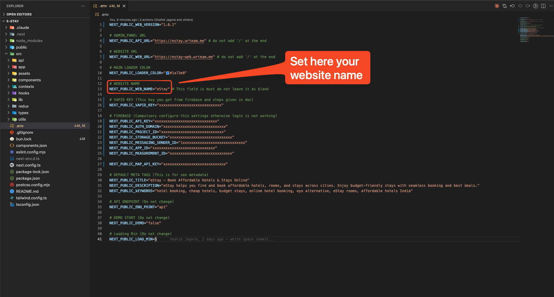 Website name configuration