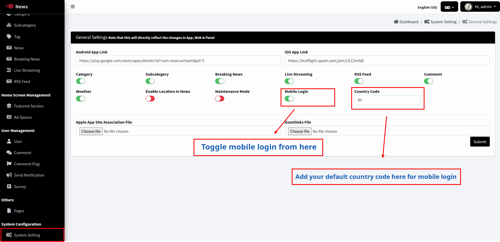 Mobile Login Settings