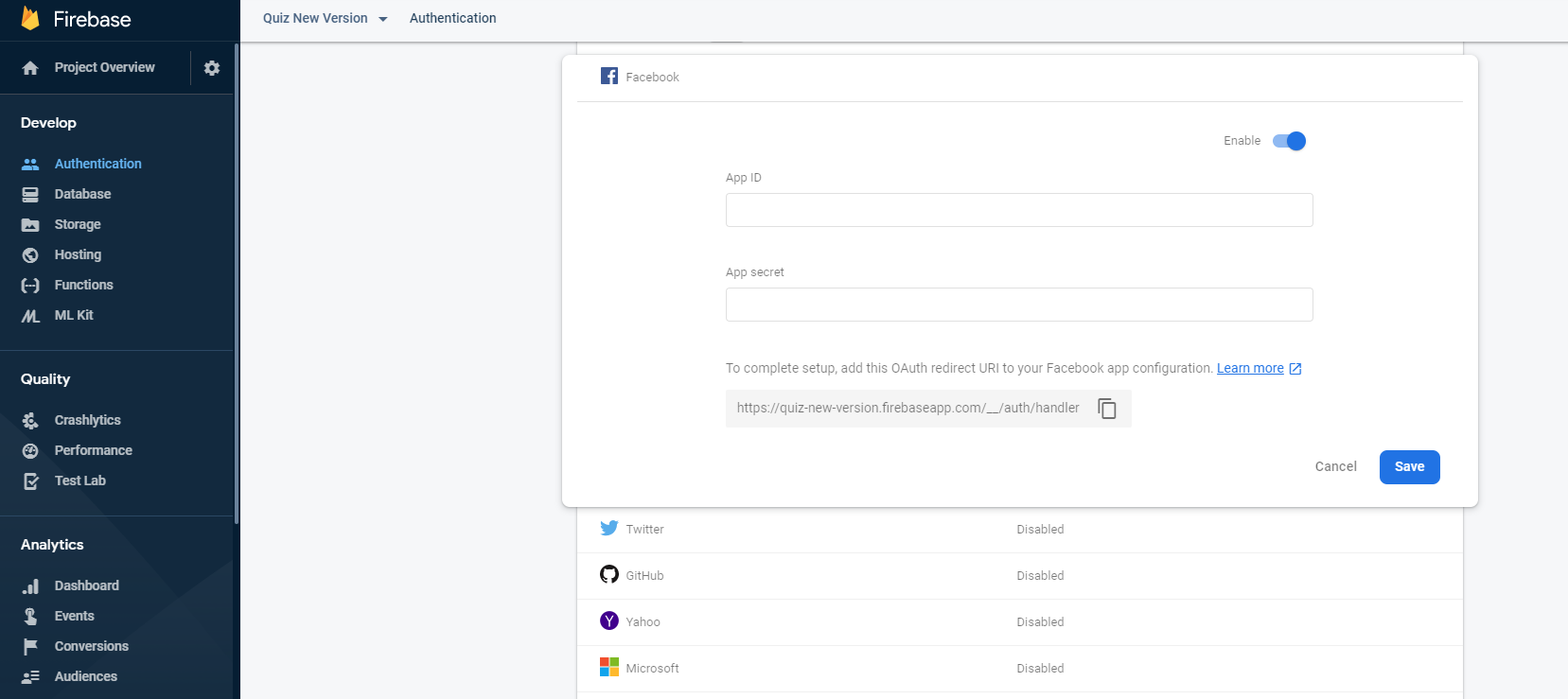 Facebook Firebase Setup