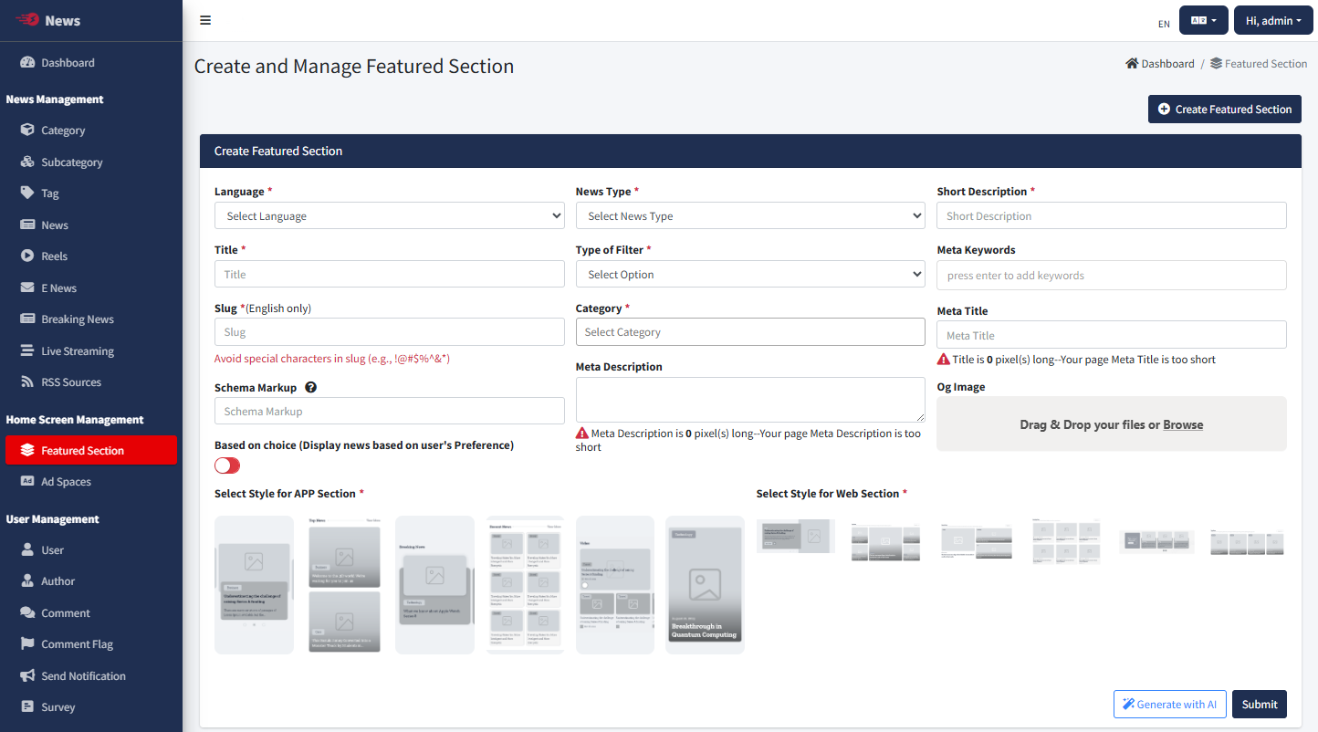 Featured Sections