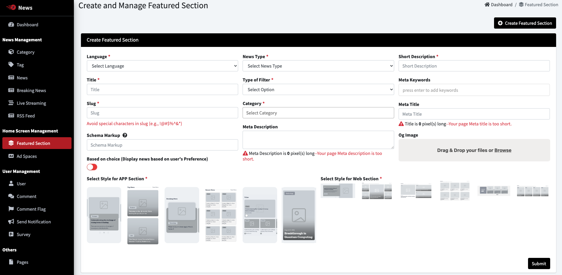 Featured Sections