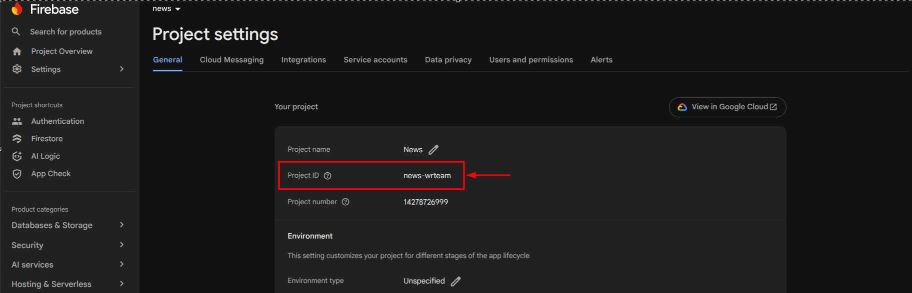 firebase Project ID