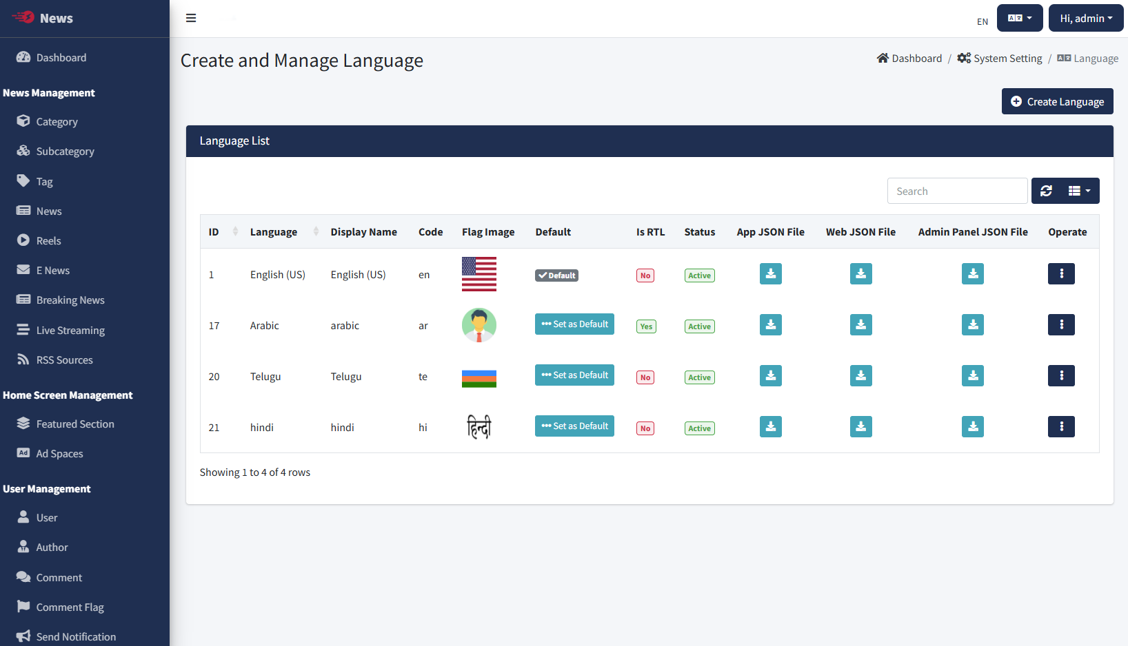 Language Settings