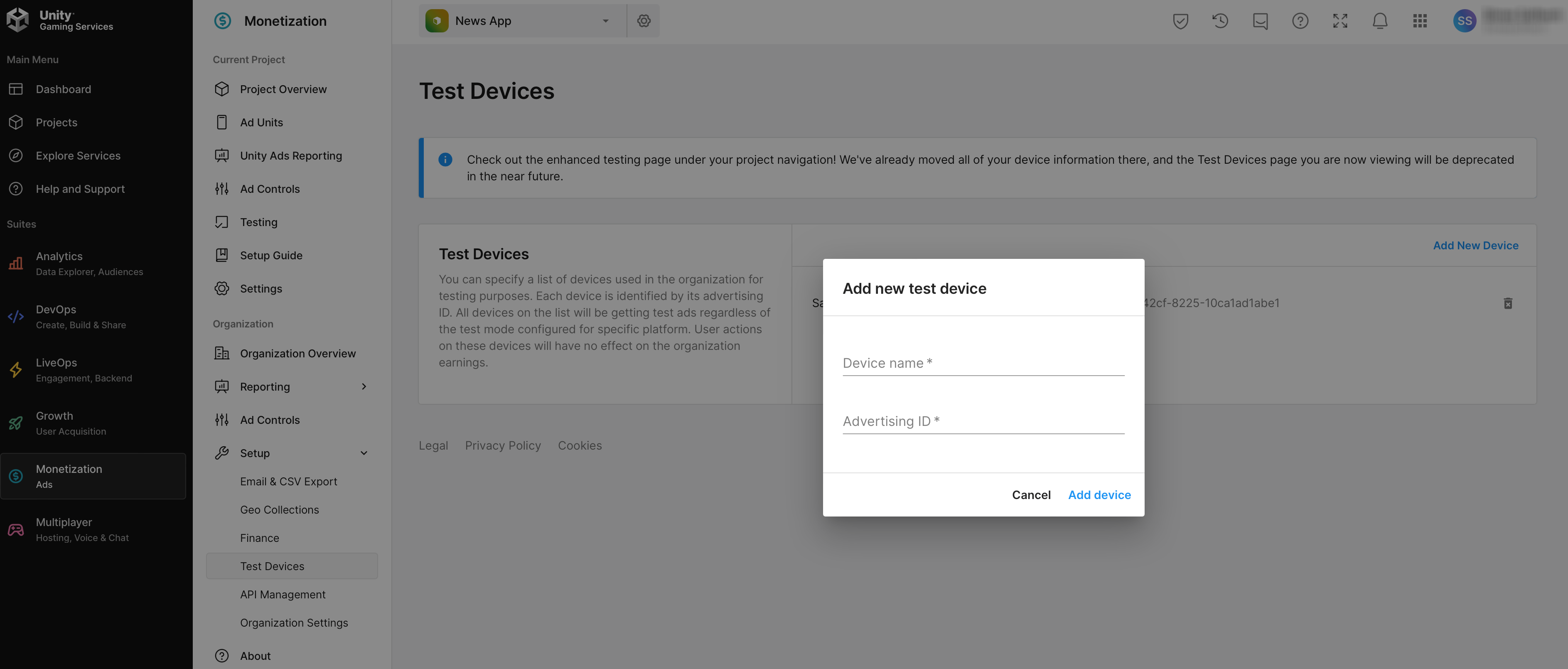 Unity Add Test Device